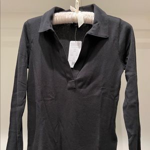 J.Crew Ribbed Polo T-shirt Long Sleeve ~ Black ~ Sz XXS